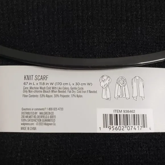 West Loop Women's One Size Simple Knit Scarf Solid Black Winter Minimalist New - Picture 3 of 5